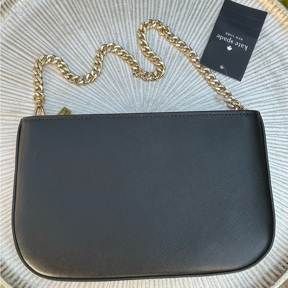 Kate Spade ♠️ New York Black Saffiano Leather Pochette Purse with Gold Chain - Picture 2 of 5